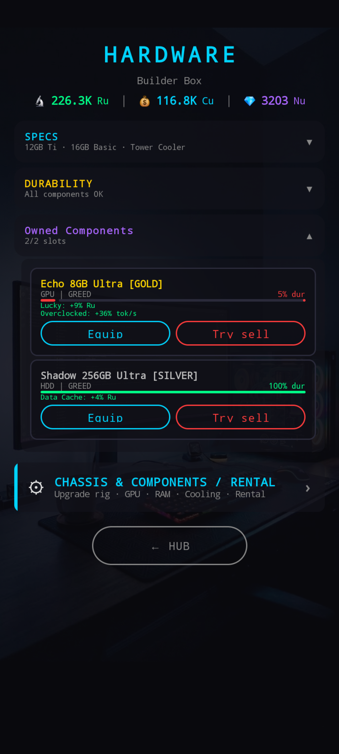 Owned Components expanded with two BM items