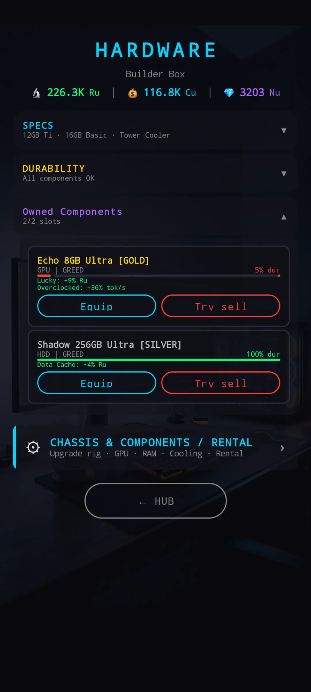 Owned Components expanded with two BM items