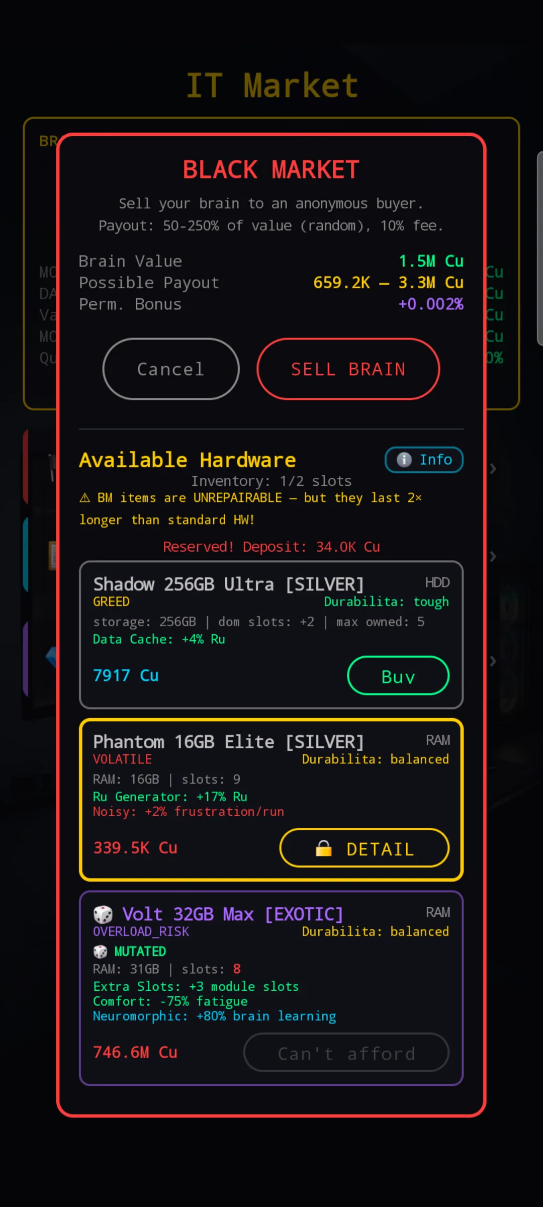 A reserved item shown in the shop list