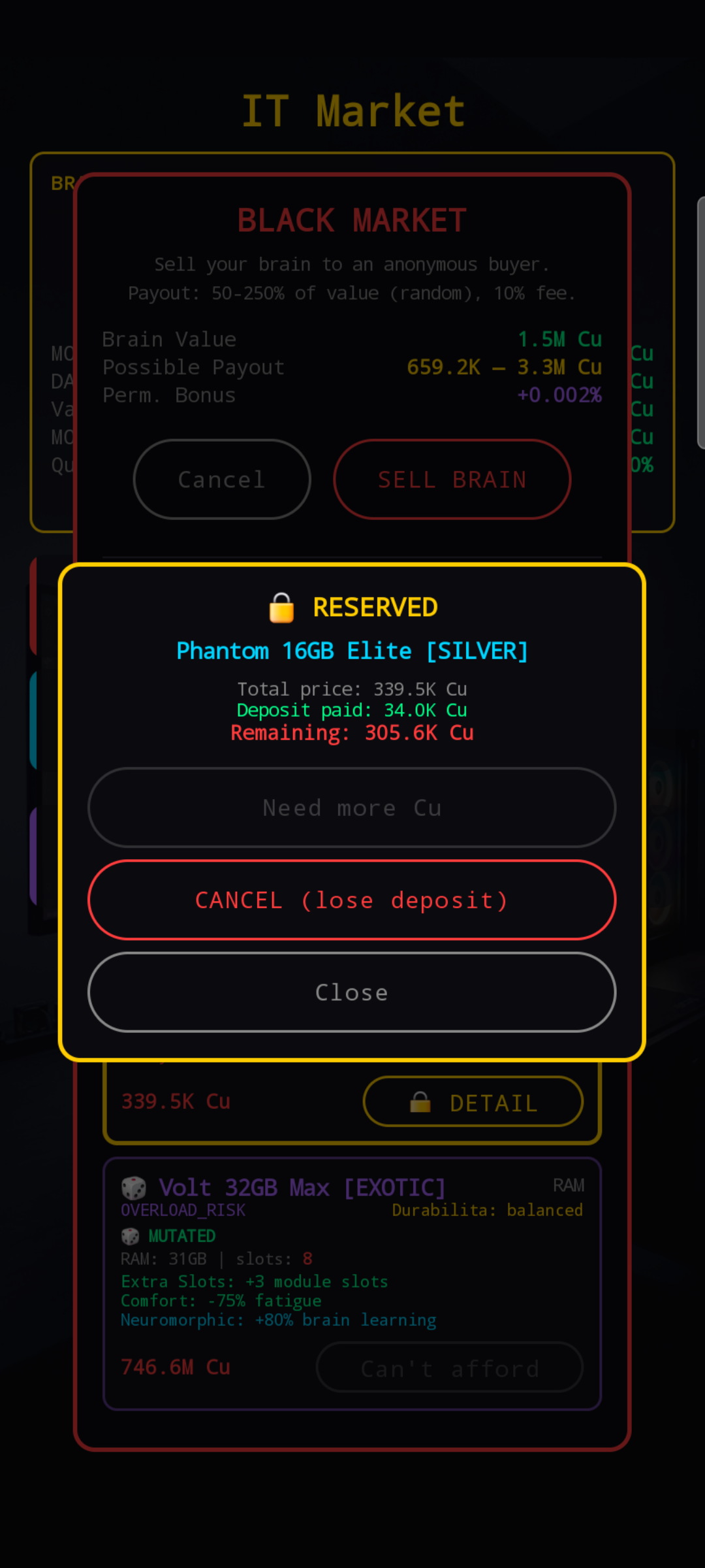 The reservation status popup