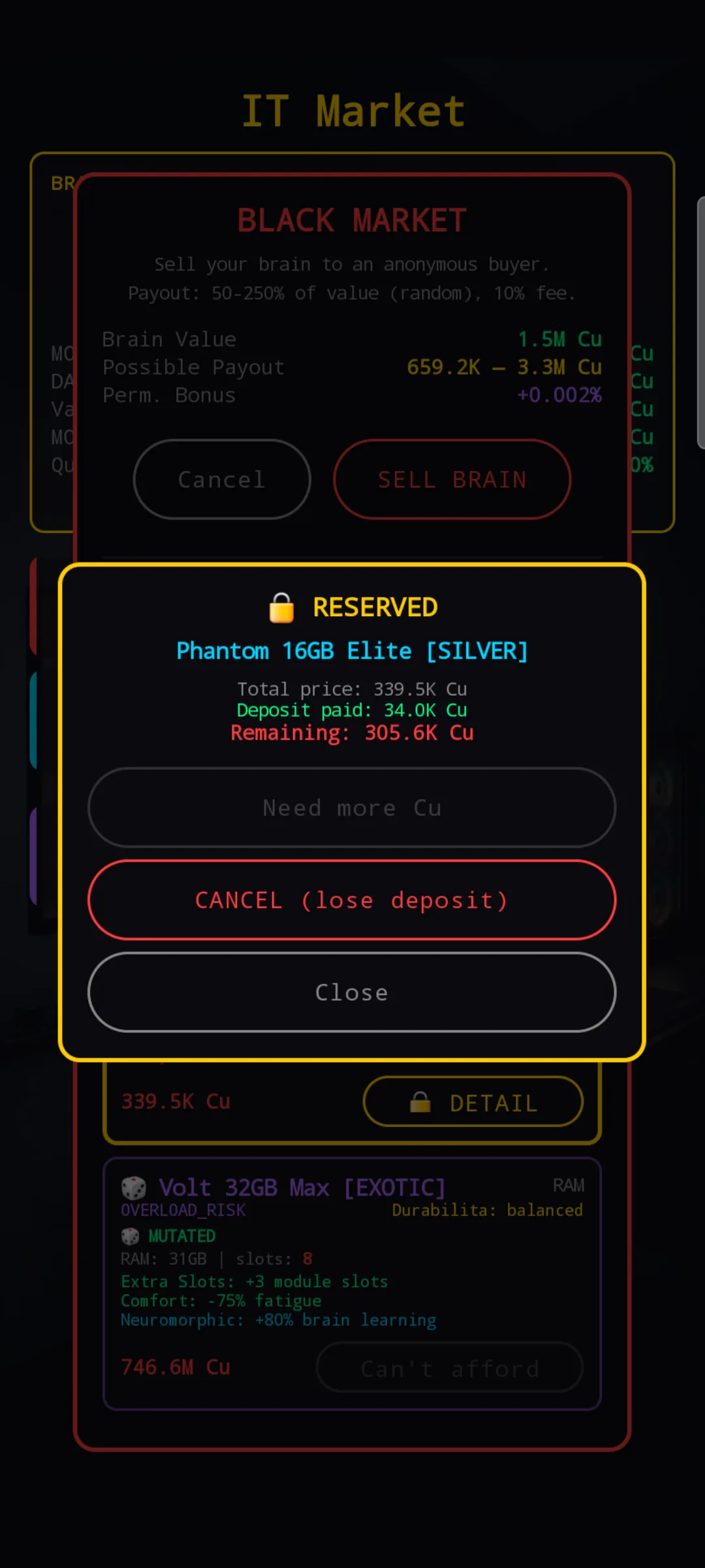 The reservation status popup