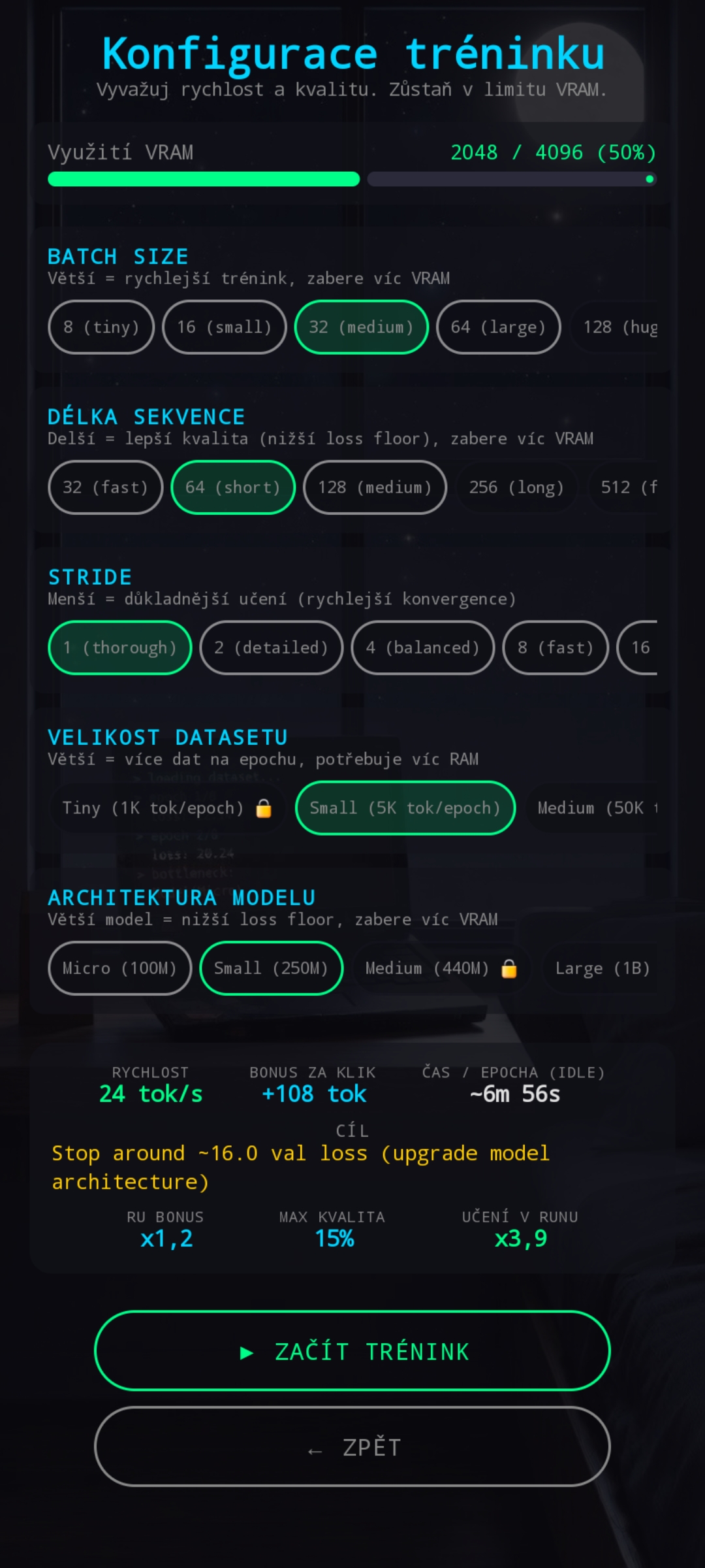 Training configuration